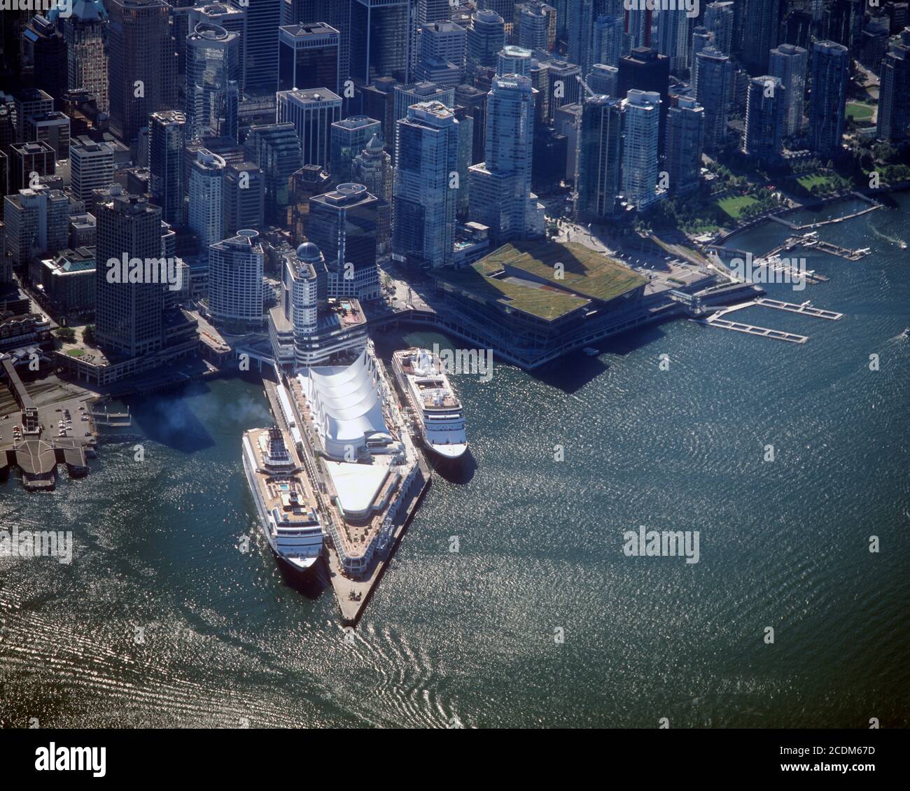Canada Place with Celebrity Century and Statendam Cruise Ships aerial Stock Photo