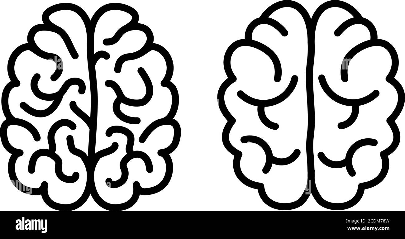 Simple black brain icon, two versions, complex and simpler Stock Vector
