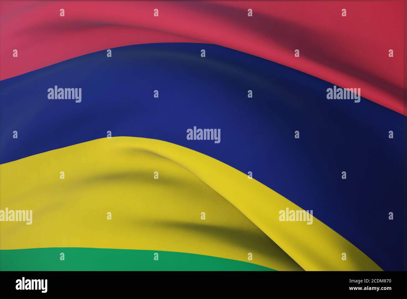 Waving flags of the world - flag of Mauritius. Closeup view, 3D ...