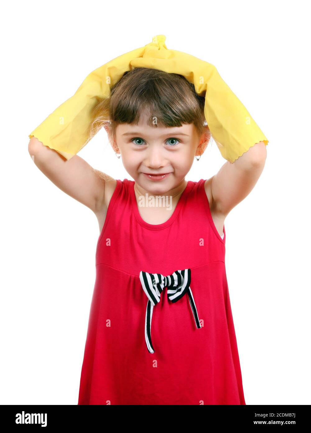 Little Girl in Rubber Gloves Stock Photo Alamy