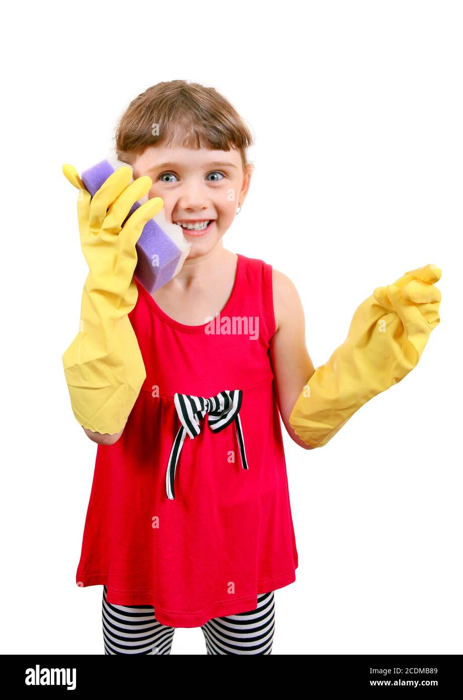 Little Girl in Rubber Gloves Stock Photo Alamy