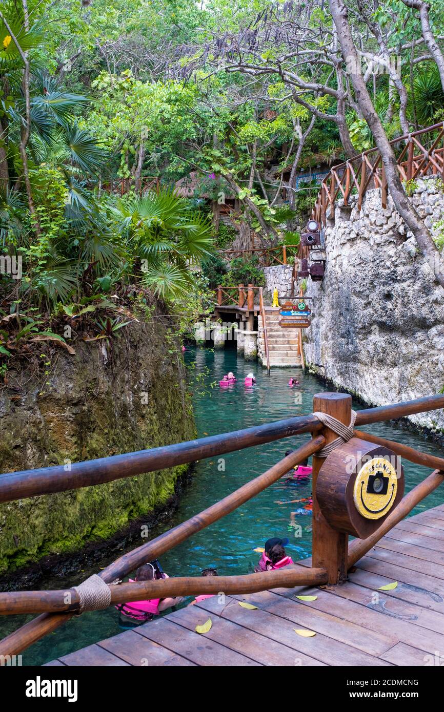 XCARET,MEXICO APRIL 16,2019 Visitors enjoying the underground river
