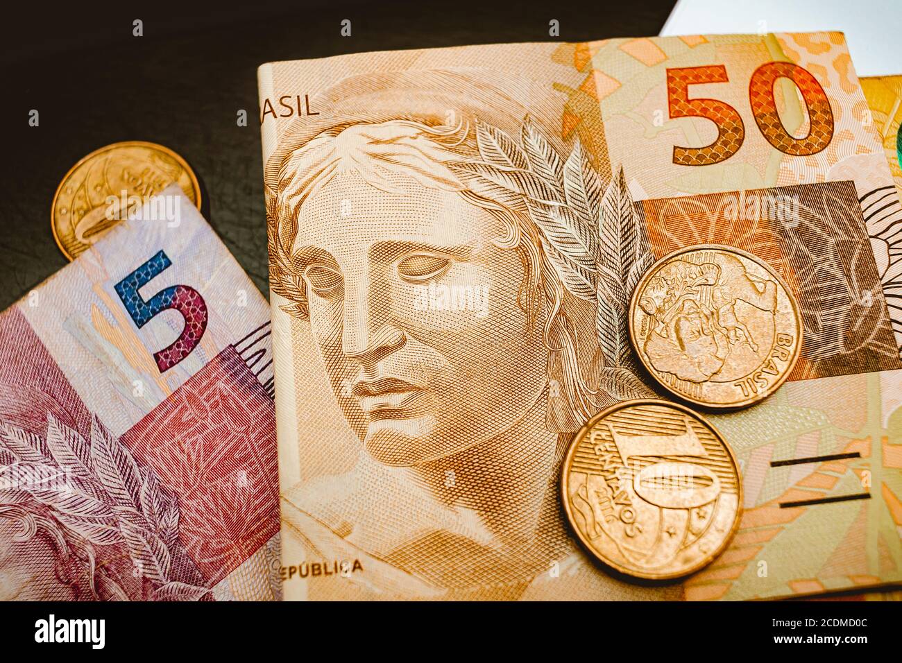 Real currency, money from brazil. Brazilian banknotes and coins