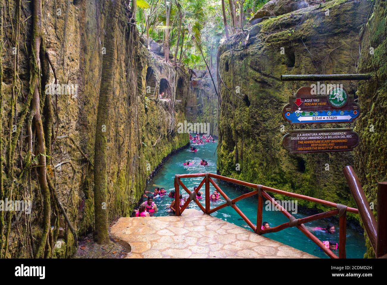 XCARET,MEXICO APRIL 16,2019 Visitors enjoying the underground river