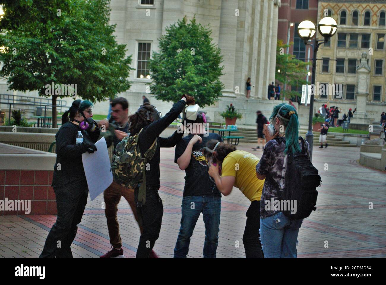 Dayton, Ohio, United States 05/30/2020 protesters at a black lives matter rally after being sprayed with   pepper spray Stock Photo