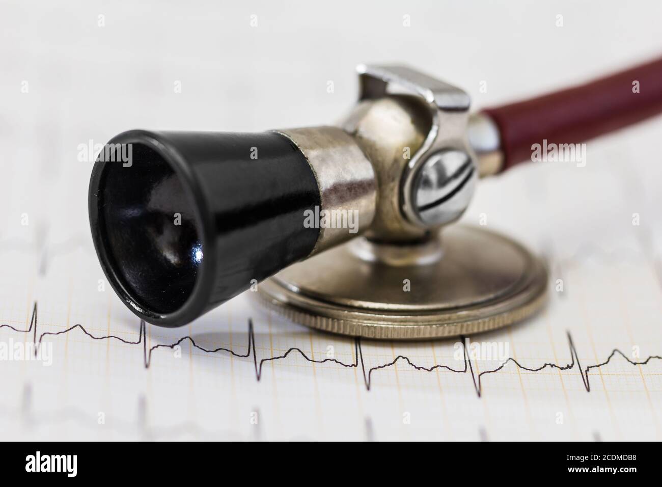 Cardiogram pulse trace and stethoscope concept for cardiovascular medical exam Stock Photo