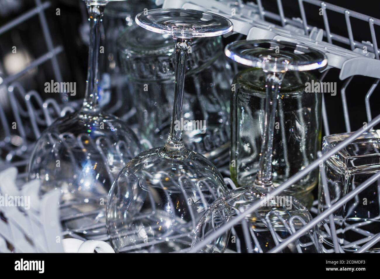 Kitchen dishwasher with wine glasses Stock Photo Alamy