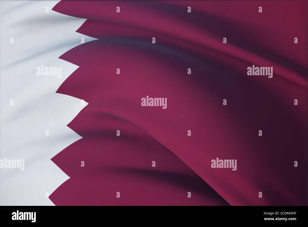 Waving flags of the world - flag of Qatar. Closeup view, 3D ...