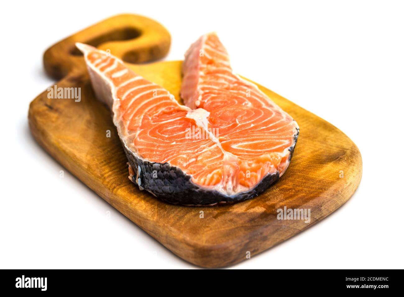 Raw Salmon Red Fish Steak with Herbs and Lemon on White Stock Photo - Alamy