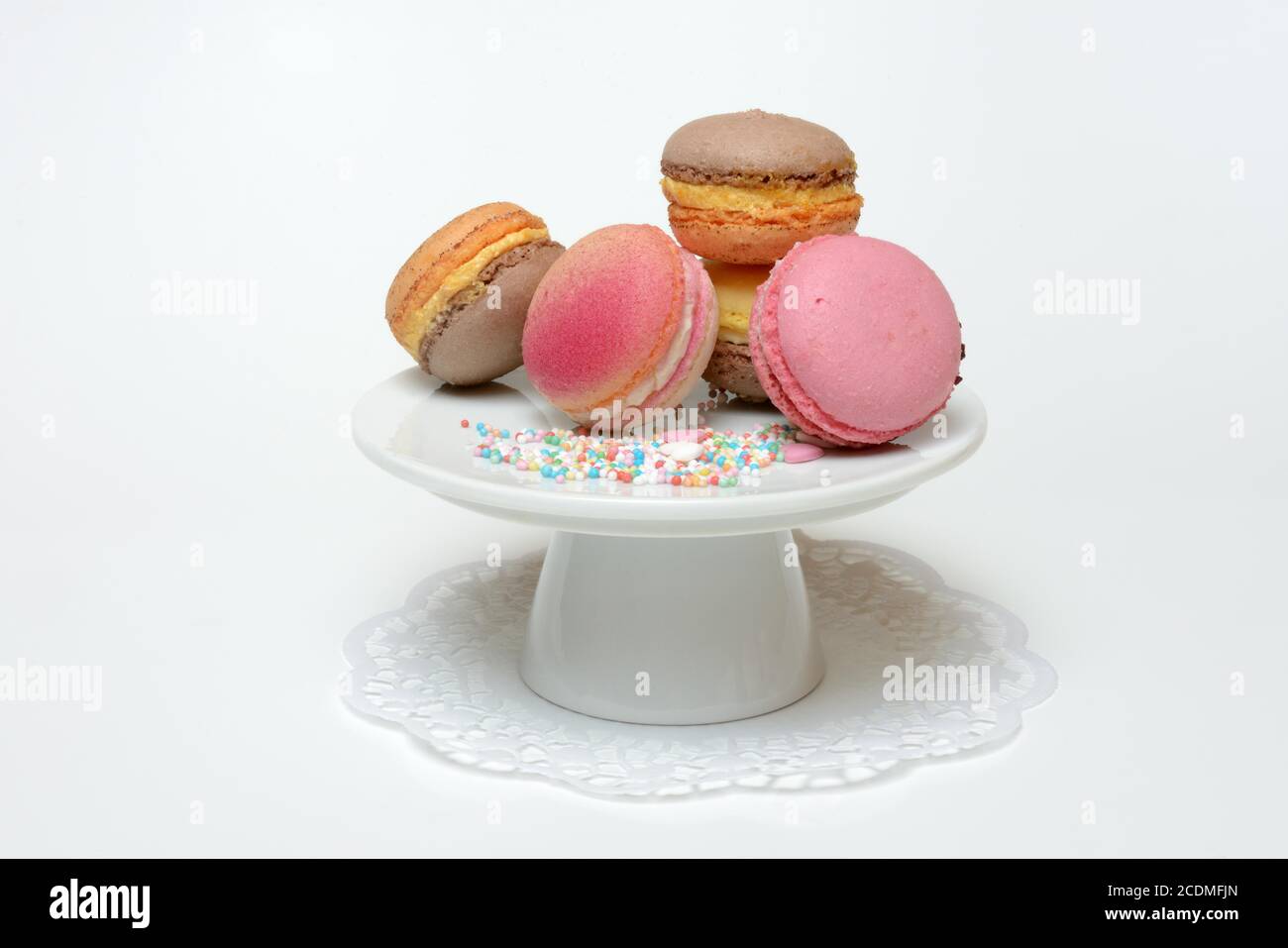 Macarons on decorative plate, Germany Stock Photo