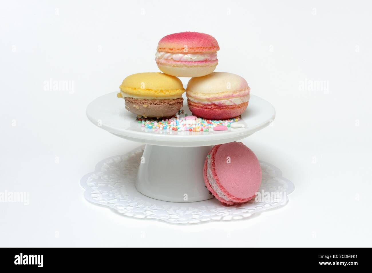 Macarons on decorative plate, Germany Stock Photo