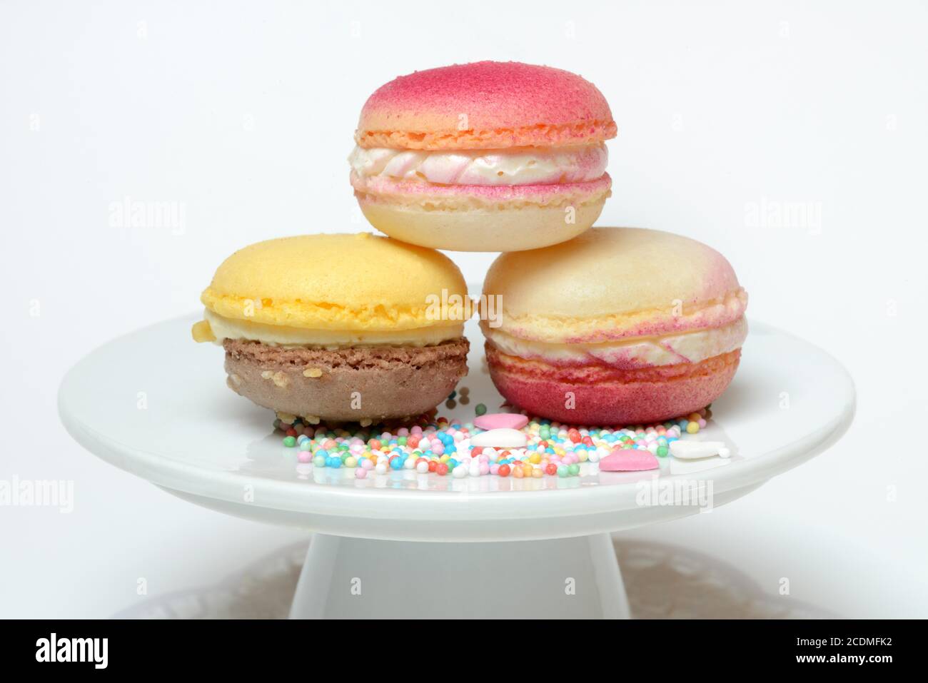 Macarons on decorative plate, Germany Stock Photo