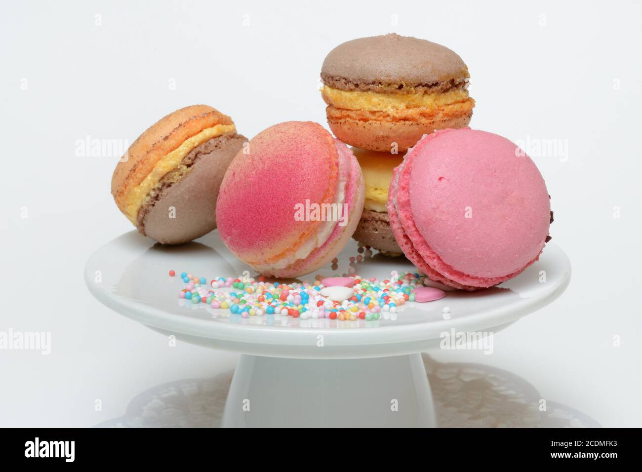 Macarons on decorative plate, Germany Stock Photo