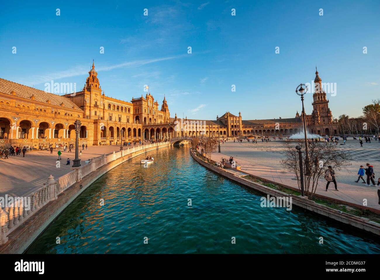 Plaza de Espana in the evening light with canal, Sevilla, Andalusia, Spain Stock Photo