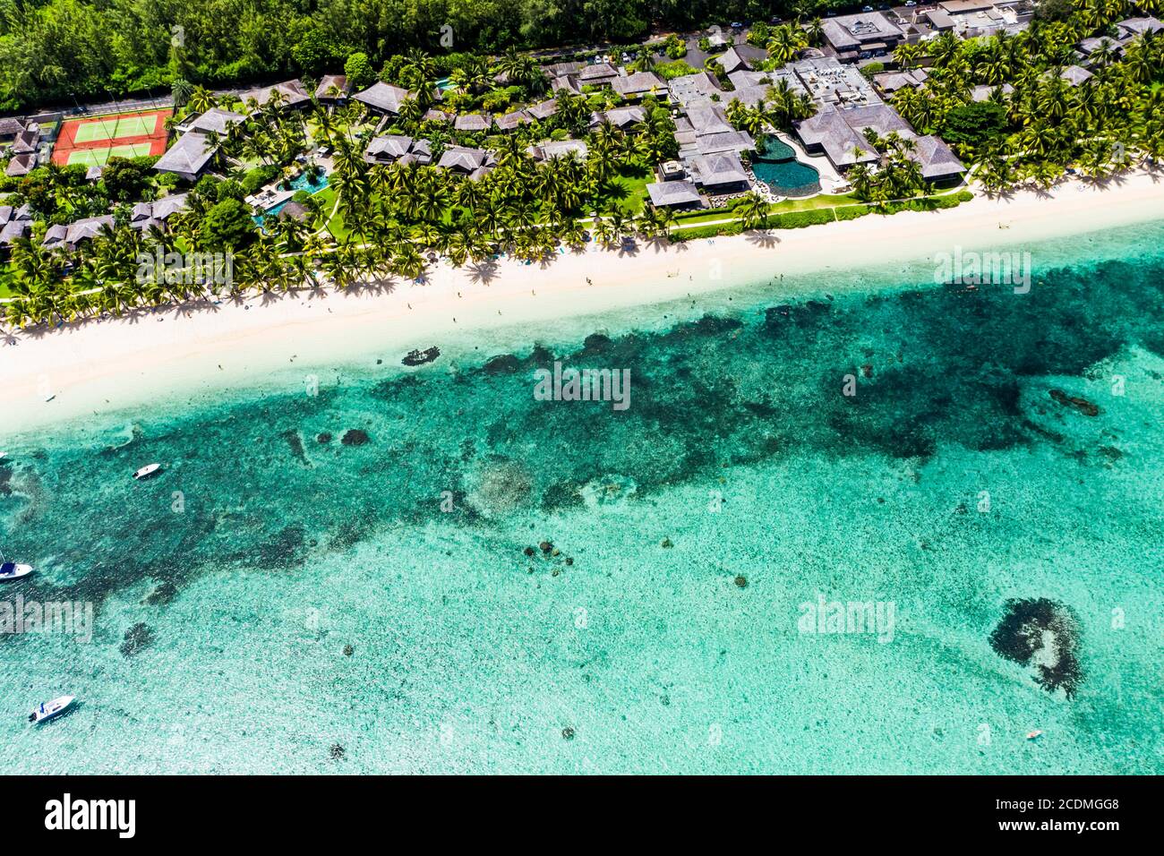Aerial view, Beach le Morne, with luxury hotel LUX Le Morne Resort, Mauritius, Africa Stock Photo