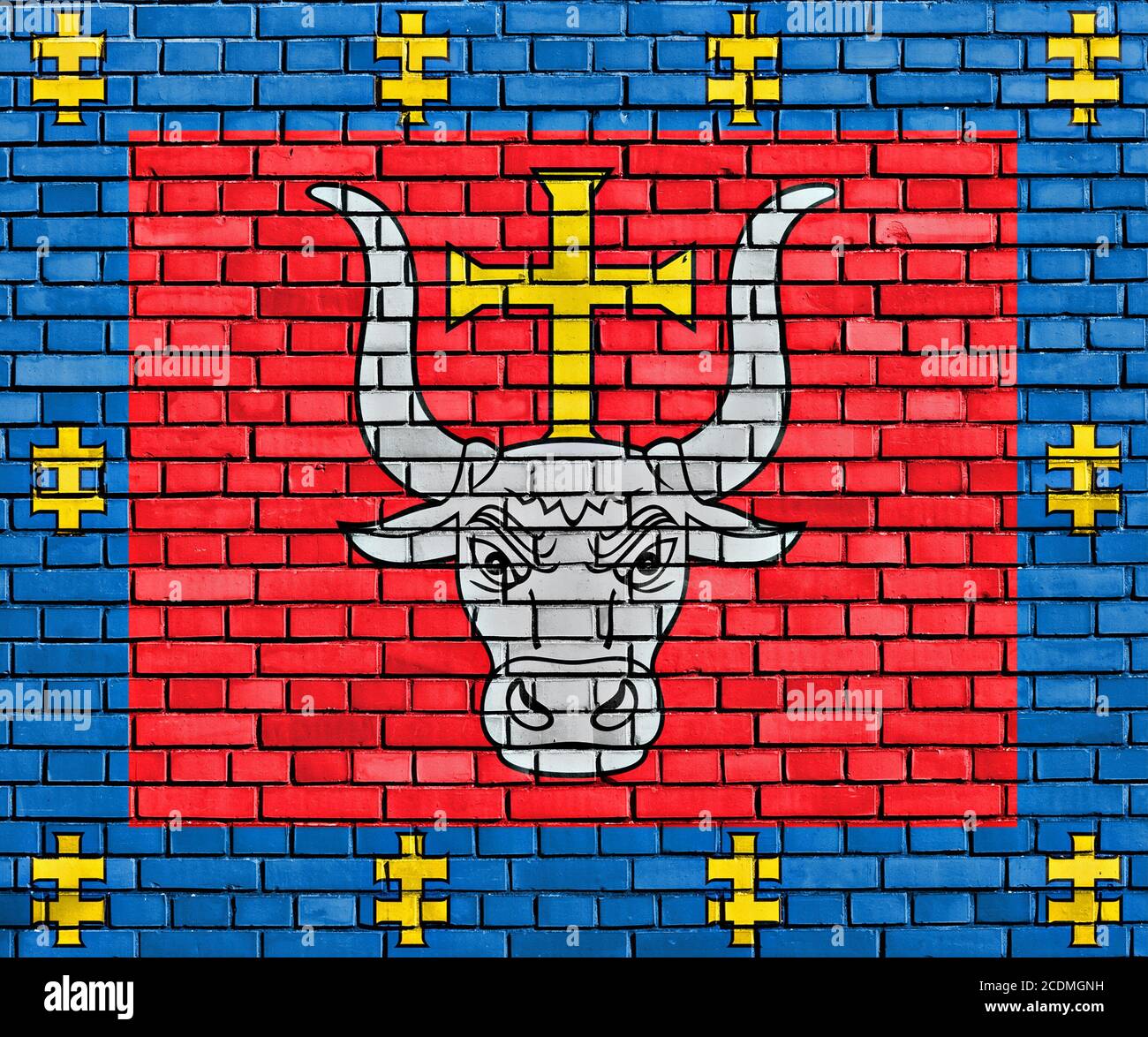flag of Kaunas County painted on brick wall Stock Photo