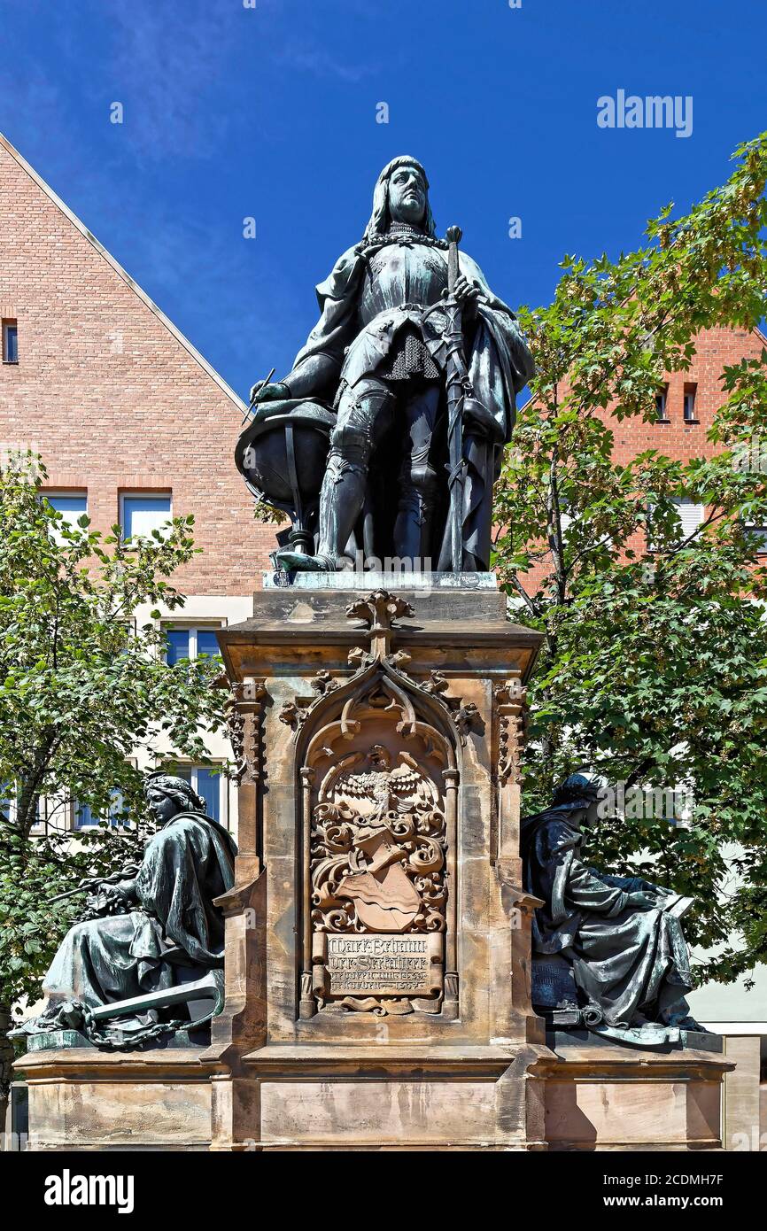 Martin Behaim, the sailor, monument, constructor of the first globe, Theresienplatz, Nuremberg, Nuremberg, Central Franconia, Franconia, Bavaria Stock Photo