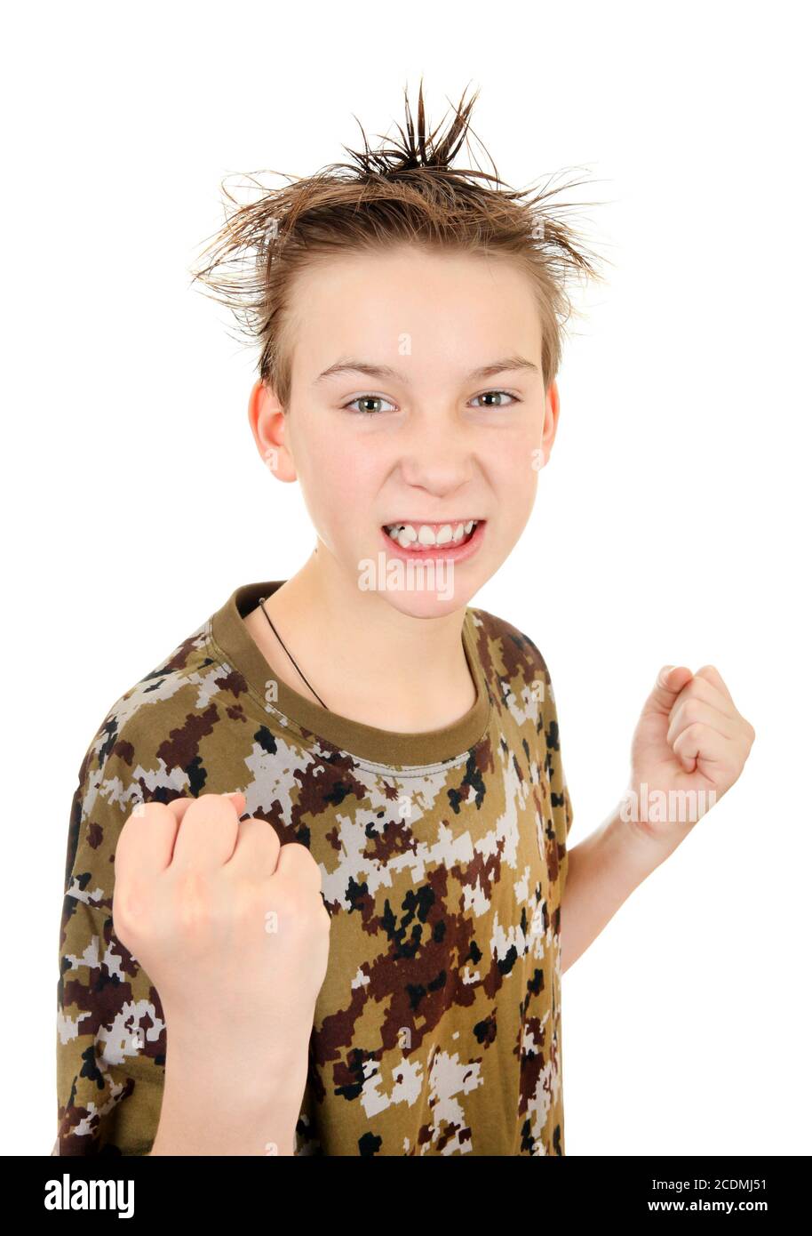 Angry Kid in Boxer Pose Stock Photo