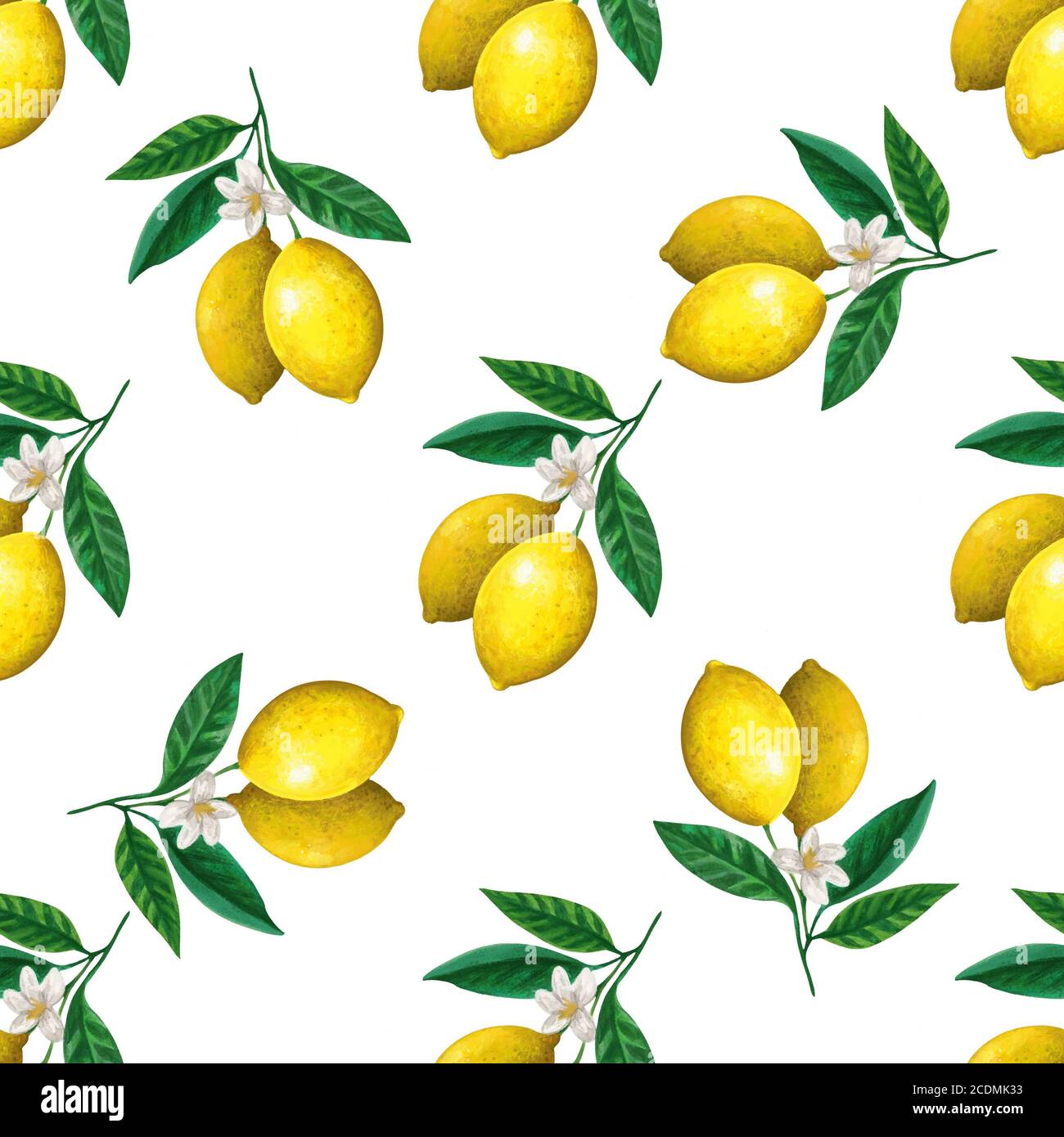 Seamless pattern with watercolor vintage lemon branches with flowers ...