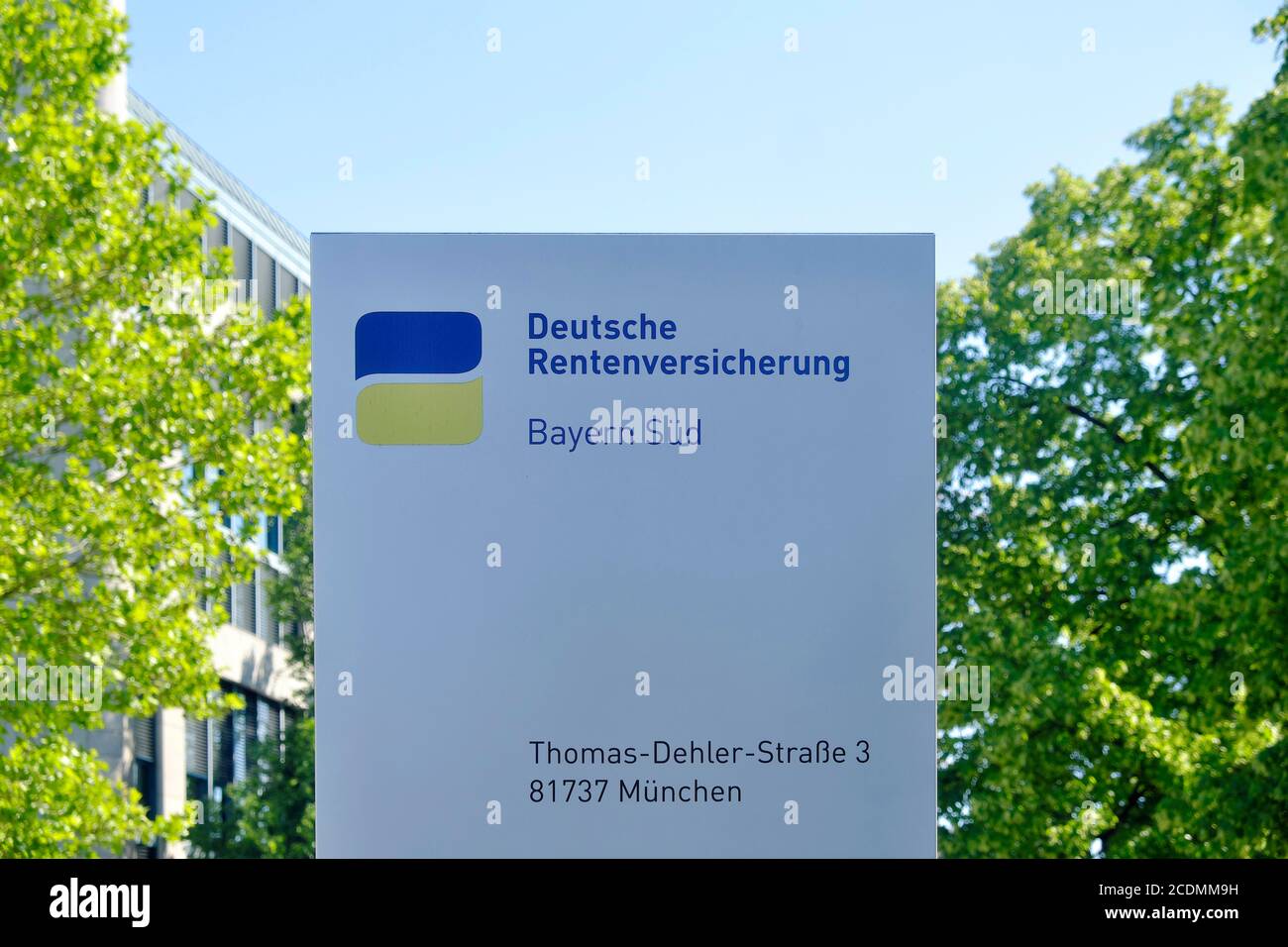 Deutsche Rentenversicherung Bayern Sued, logo and company sign Neuperlach, Munich, Bavaria, Germany Stock Photo