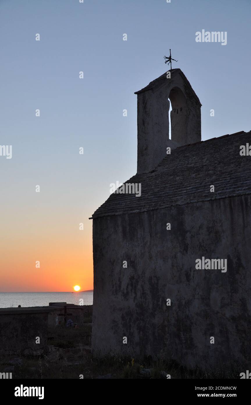 Church Sveta Nikola on Pag, evening Stock Photo