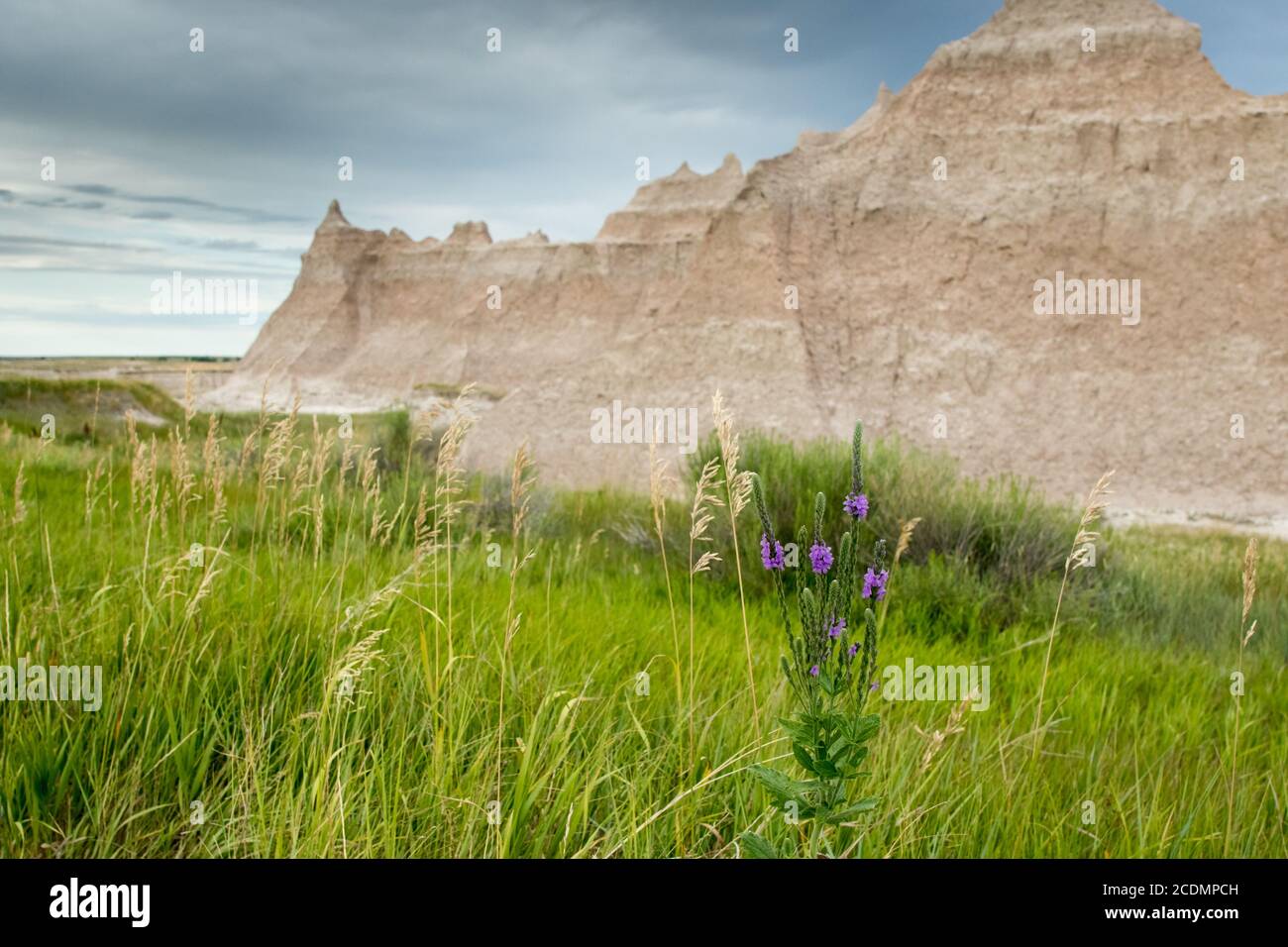 Rugged Peaks against a dark sky in Badlands National Park, South Dakota Stock Photo