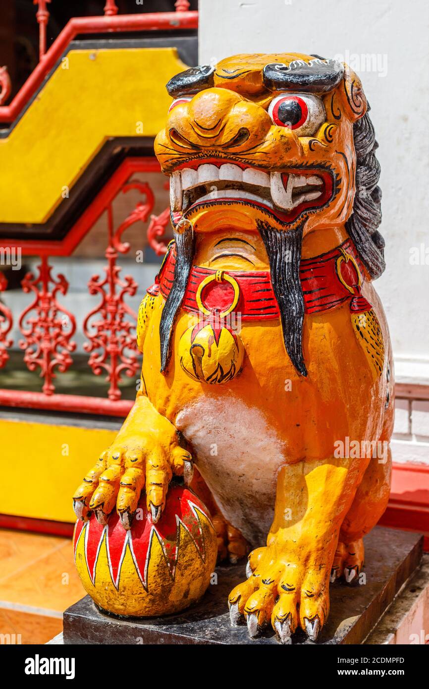 Shishi guardian lion at Chinese Buddhist temple Vihara Amurya Bhumi Blahbatuh. Kemenuh, Gianyar, Bali, Indonesia. Stock Photo