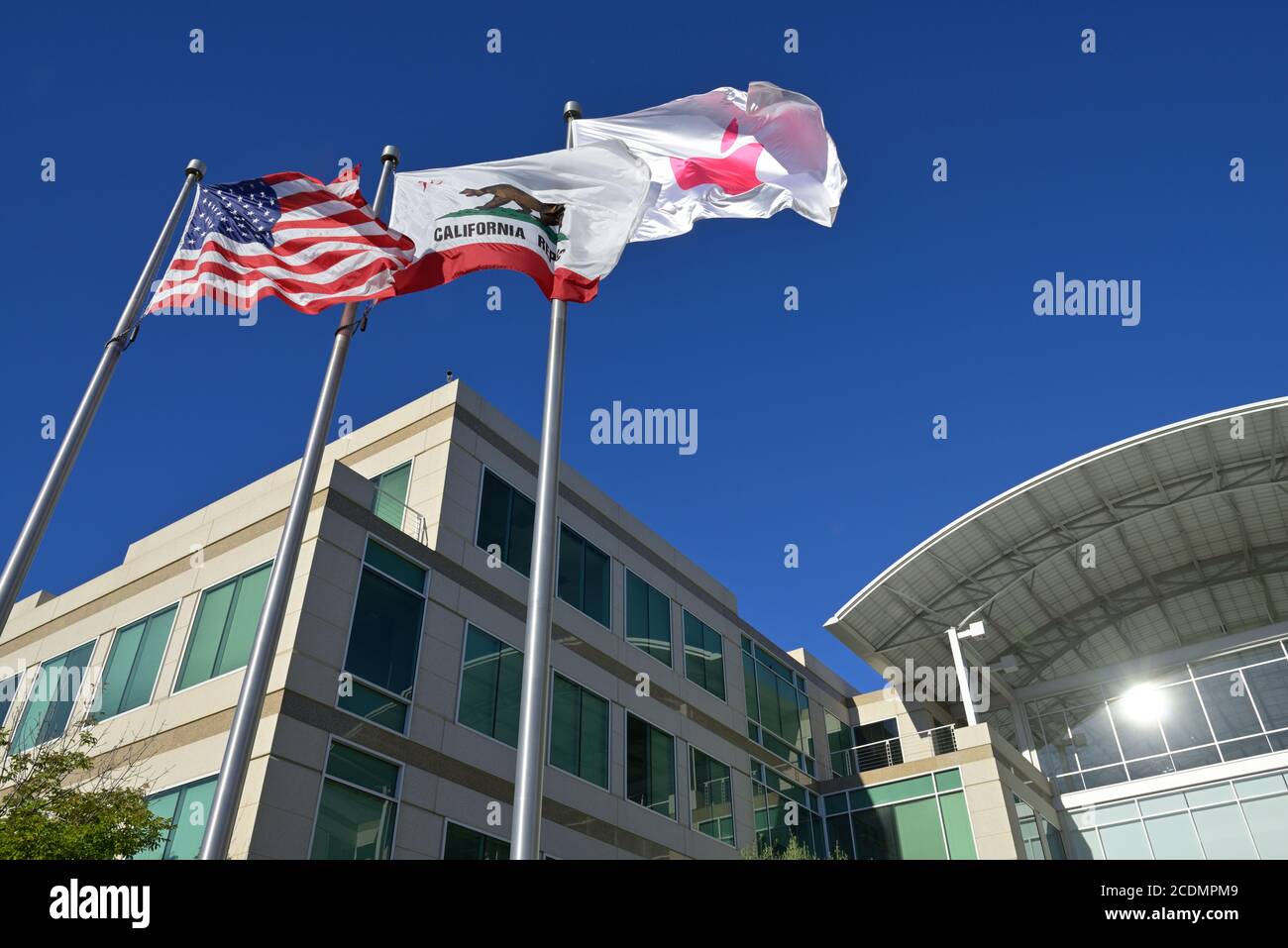 The Apple Inc. campus and headquarters at One Infinite Loop, Cupertino CA Stock Photo