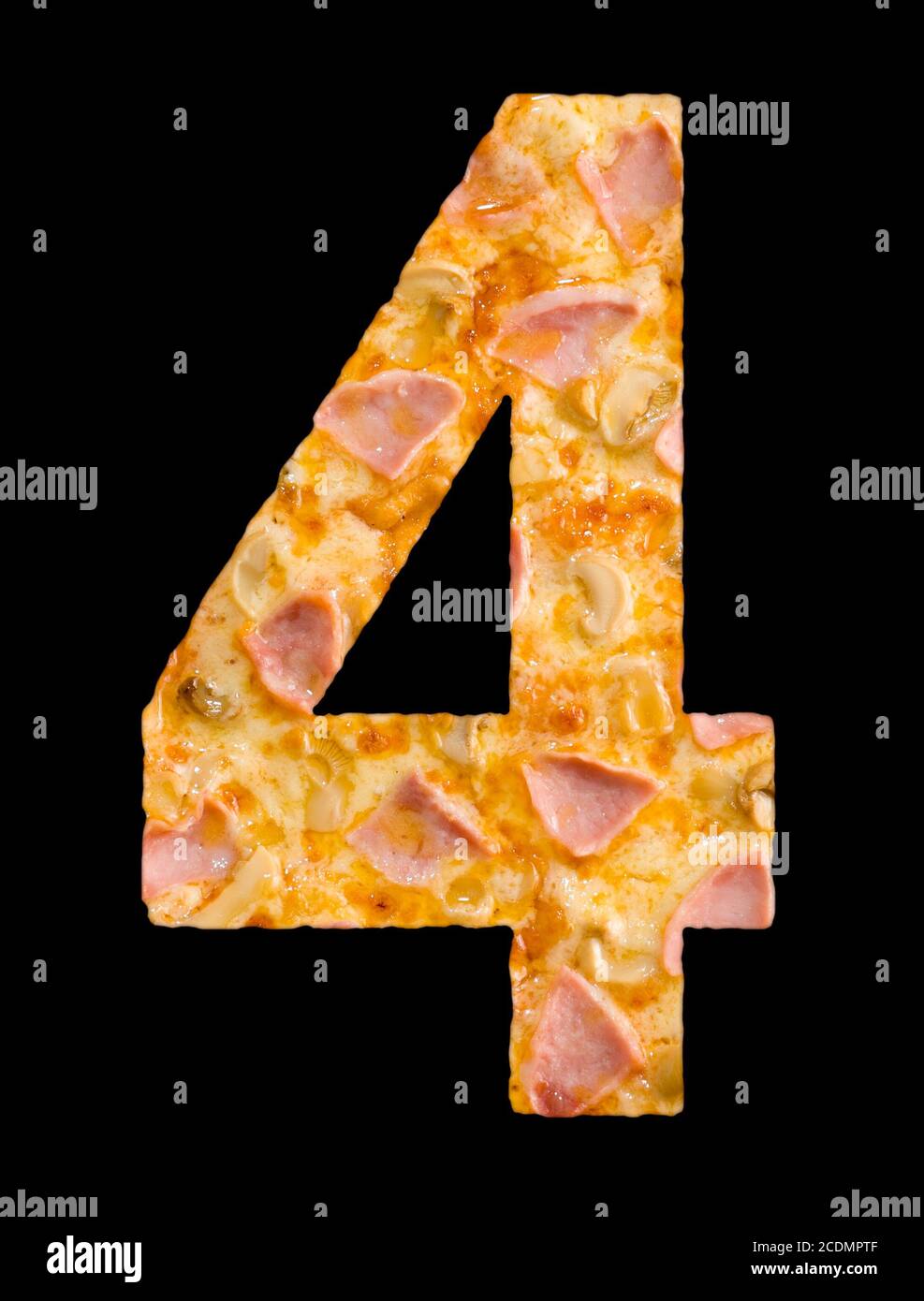 number 4 cut out of pizza Stock Photo