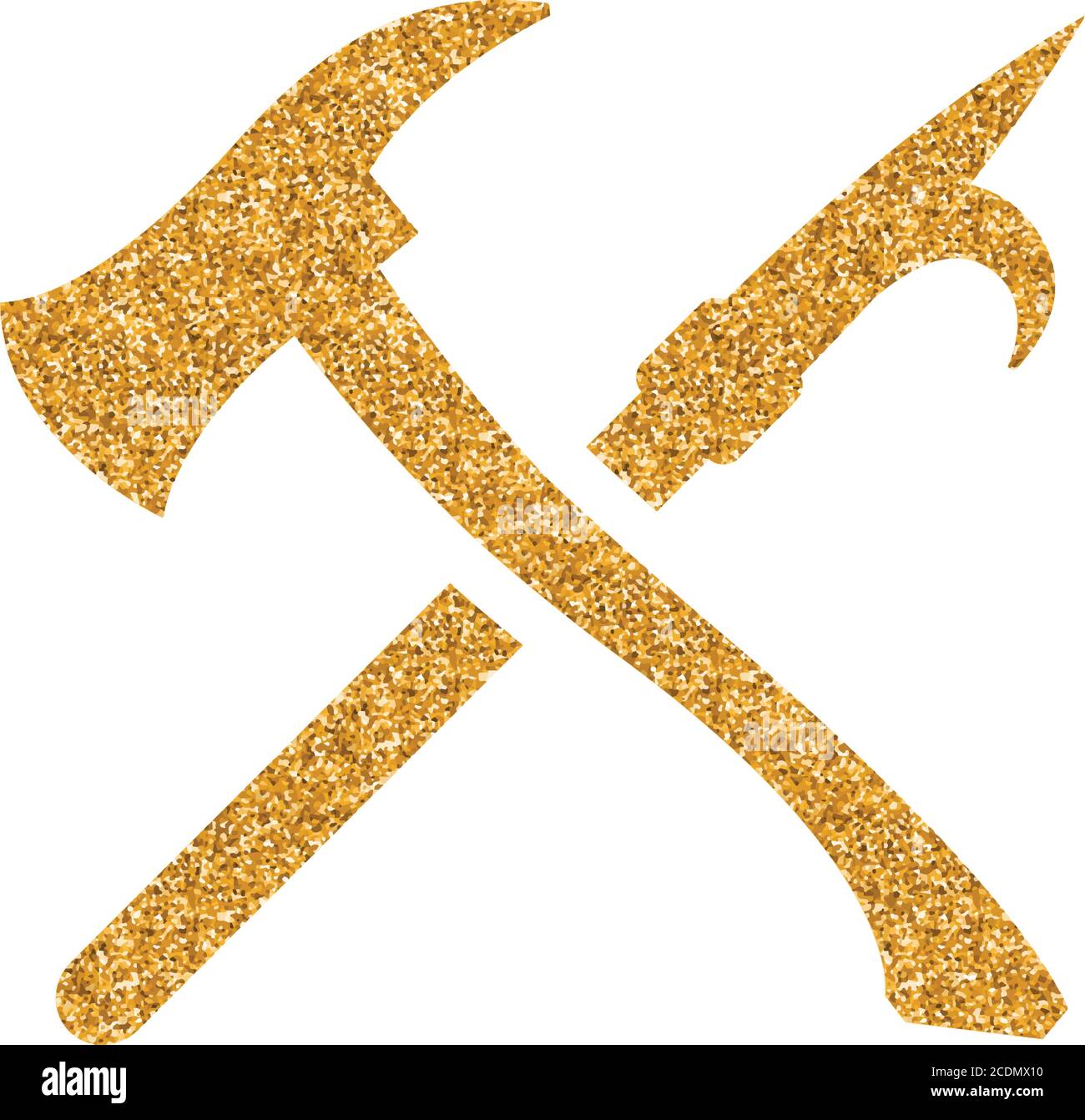 Fireman tools icon in gold glitter texture. Sparkle luxury style vector illustration. Stock Vector
