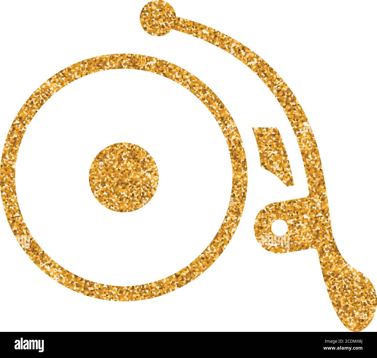 Bicycle bell icon in gold glitter texture. Sparkle luxury style vector