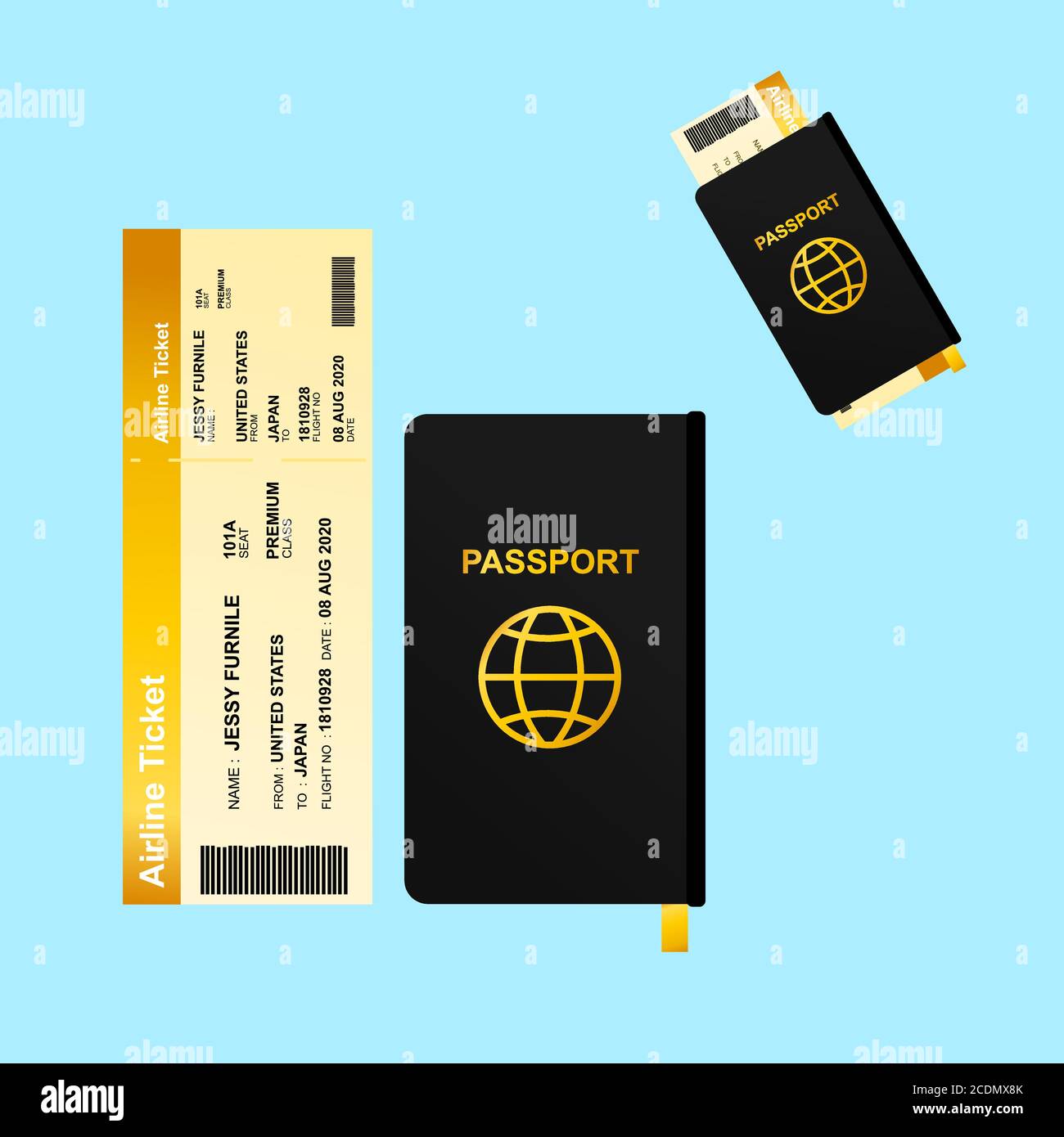 passport and airline ticket vector for travel and transport bussines, additional image include layer by layer Stock Vector