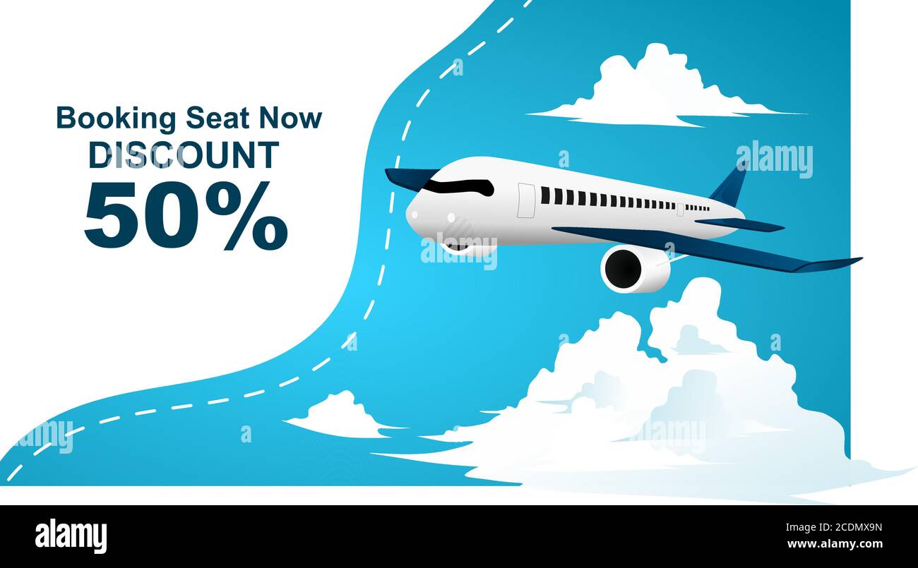 airplane discount banner relevant to the airport project design, additional image include layer by layer Stock Vector