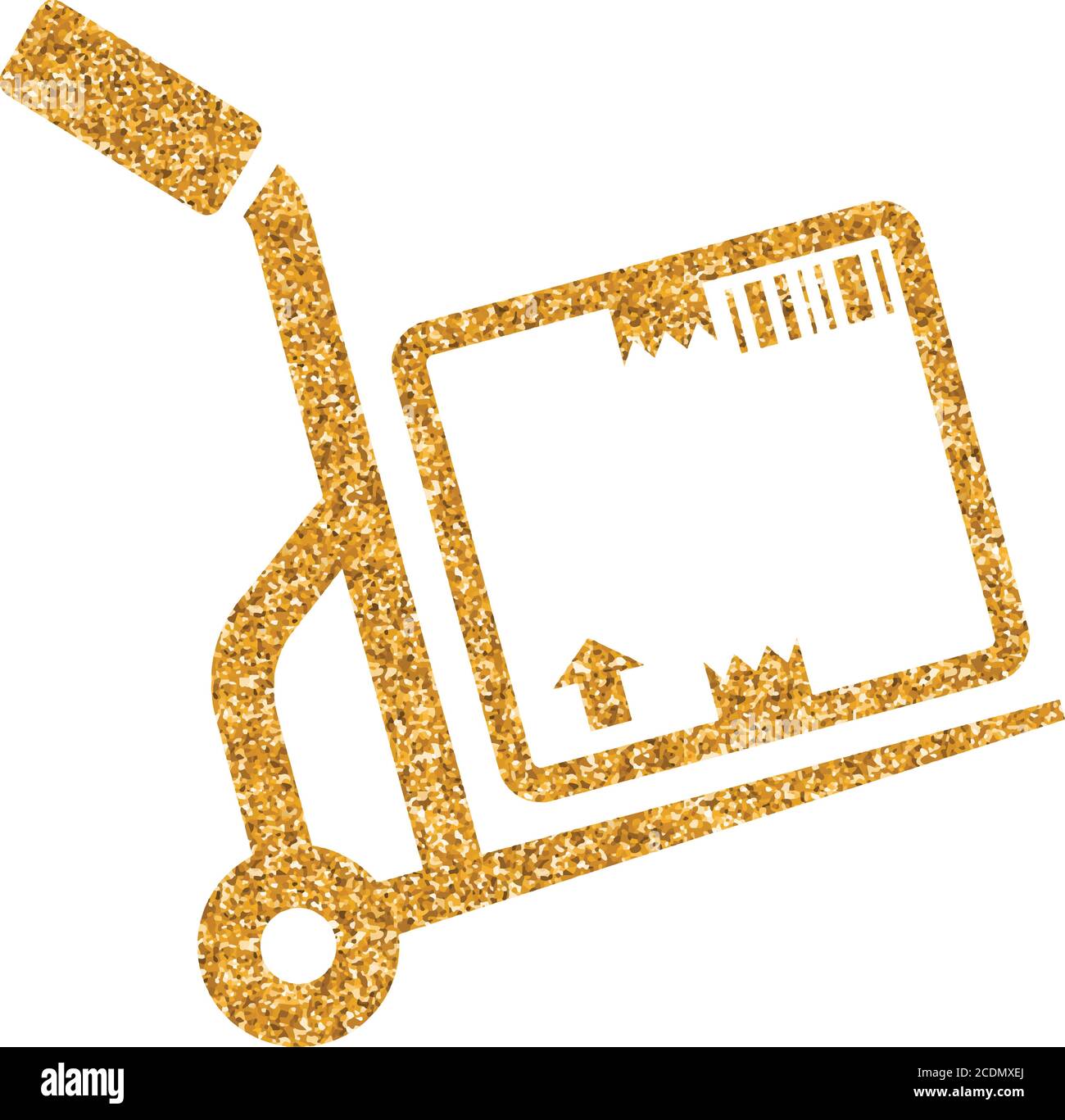 Logistic trolley icon in gold glitter texture. Sparkle luxury style vector illustration. Stock Vector