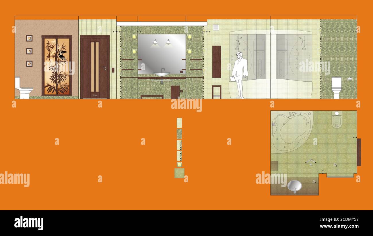 Drawing Wall and floor Bathroom Stock Photo Alamy