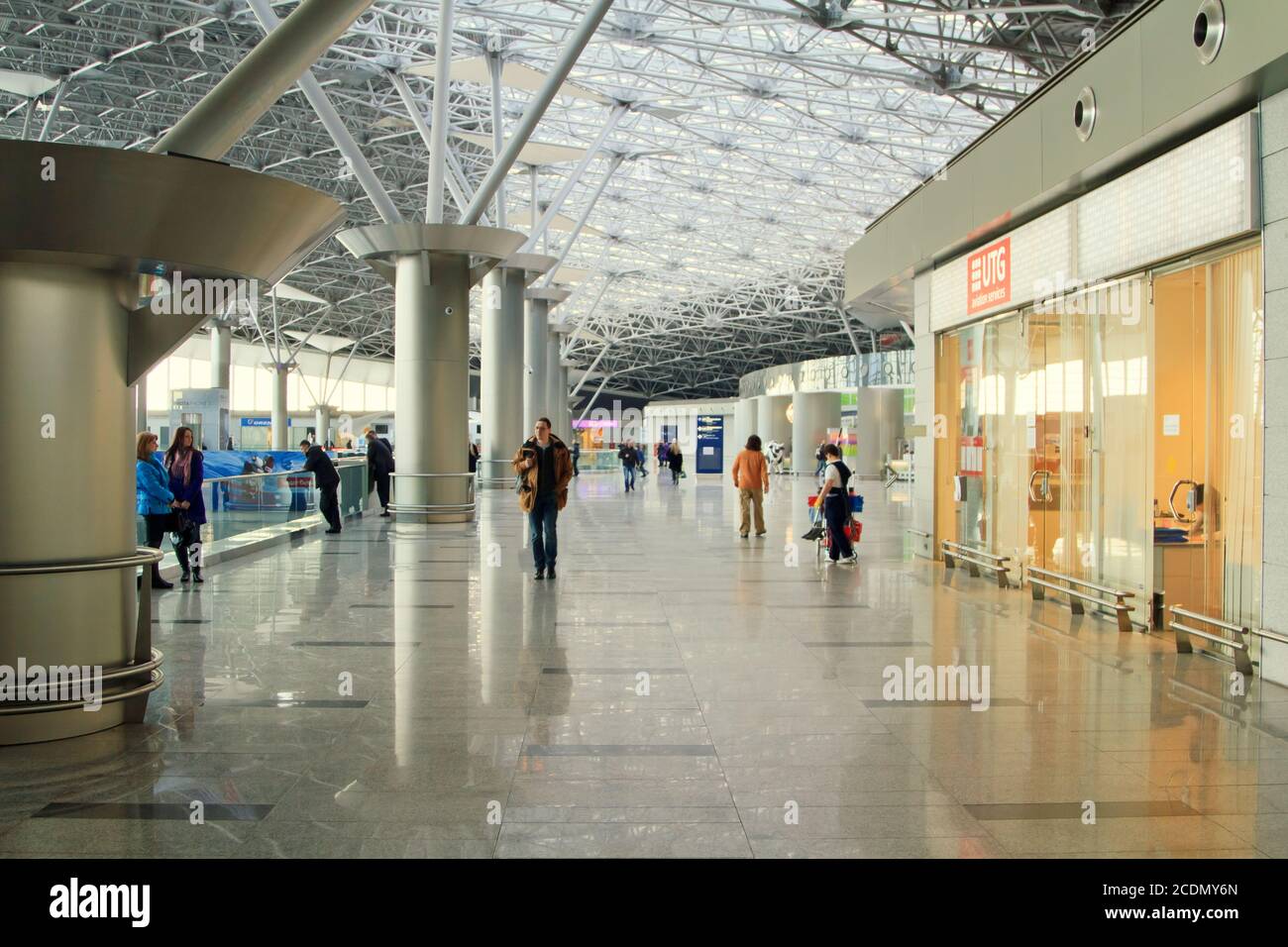 Moscow, Russian federation – March 06, 2015: Interior of airport Vnukovo. Vnukovo has the largest airport terminal in Russia Stock Photo