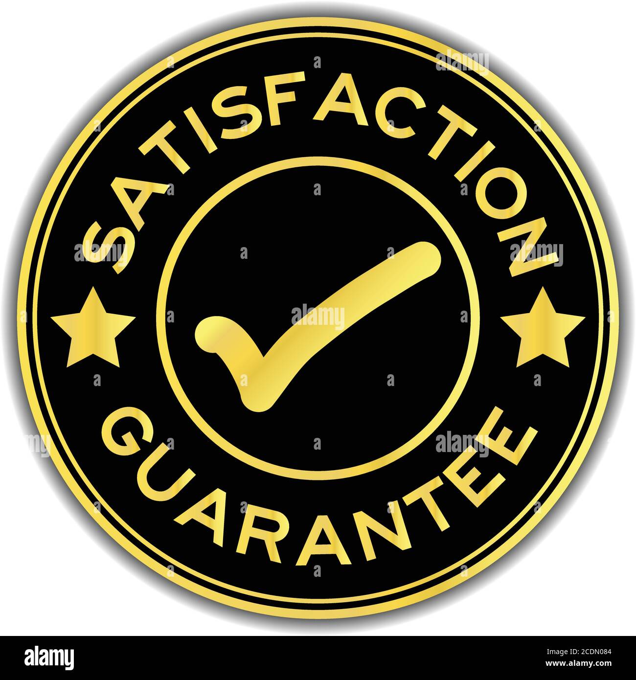 Gold and black color satisfaction guarantee with mark icon round ...