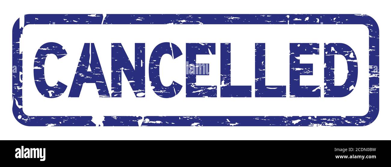 Grunge blue cancelled square rubber seal stamp on white background ...