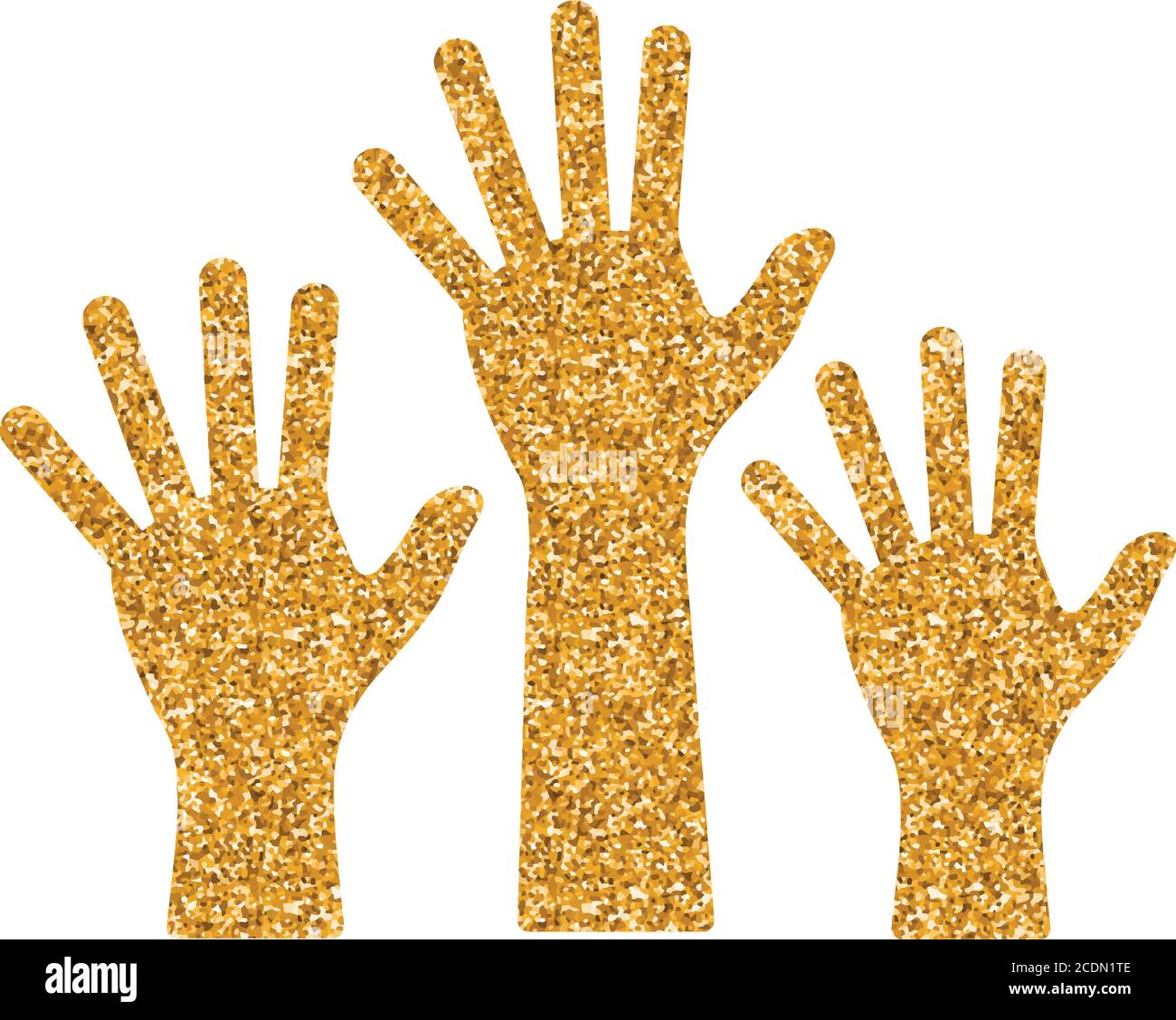 Hands icon in gold glitter texture. Sparkle luxury style vector