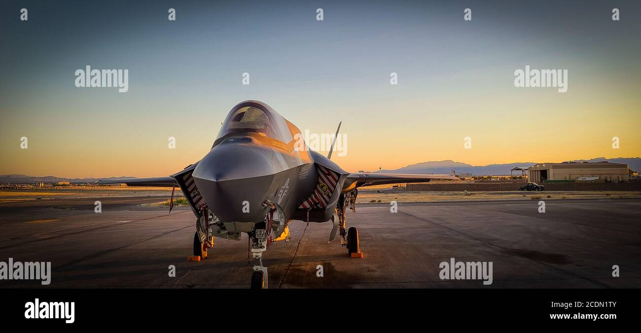 An F 35b Assigned To Marine Fighter Attack Squadron 211 Vmfa 211 Marine Aircraft Group 13 3rd Marine Aircraft Wing Participating In Exercise Red Flag 3 Is Parked At Nellis Air Force Base Las