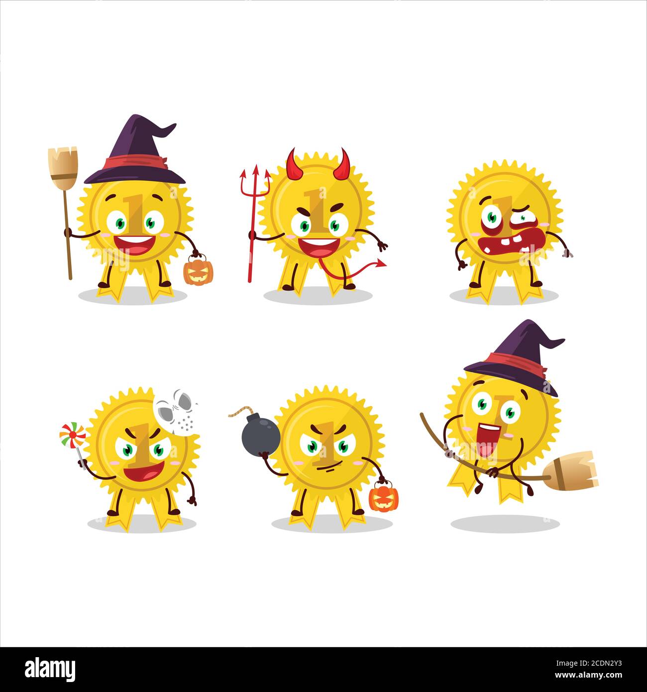 Halloween expression emoticons with cartoon character of gold medal ...