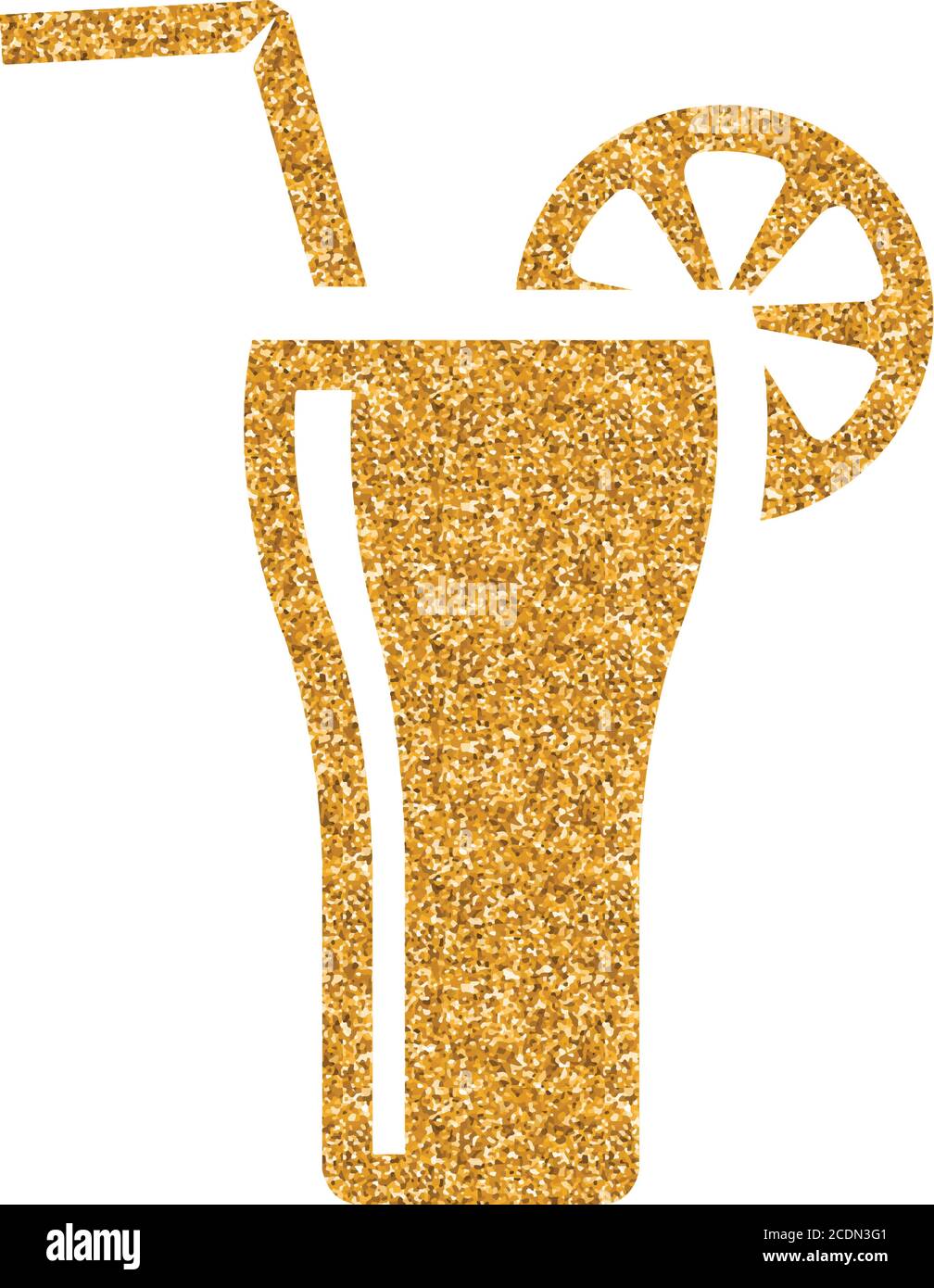 Cocktail drink icon in gold glitter texture. Sparkle luxury style