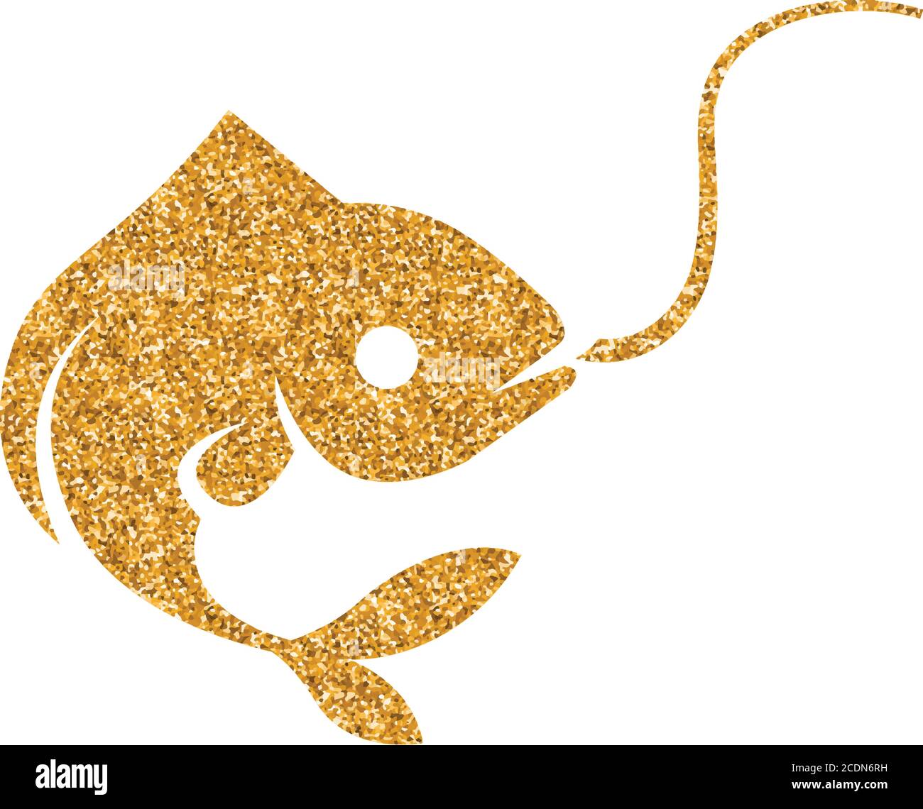 Hooked fish icon in gold glitter texture. Sparkle luxury style vector ...