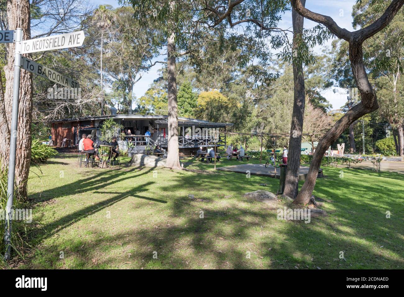 The Dangar (lawn) Bowling Club on a winters sunny Sunday afternoon. The club is situated in the centre of Dangar Island on the Hawkesbury River. Stock Photo