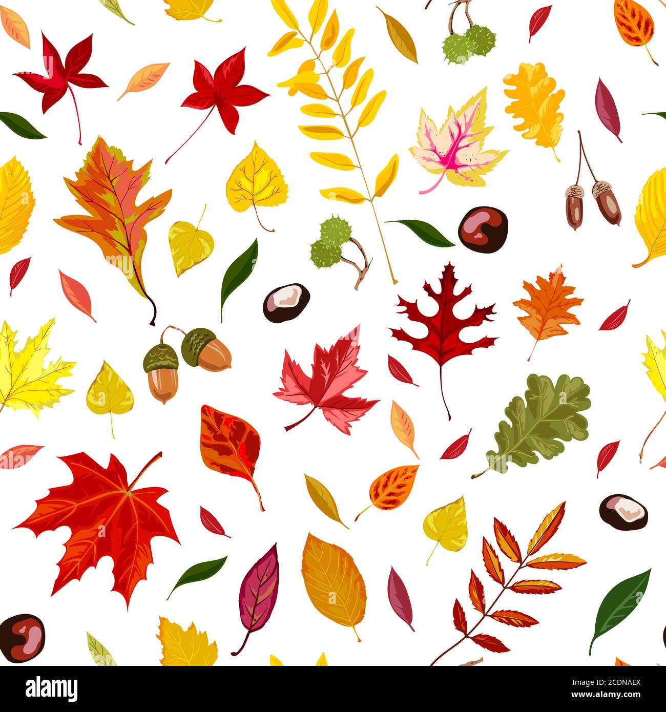 Autumn leaves, acorns and chestnut seamless pattern vector Stock Vector