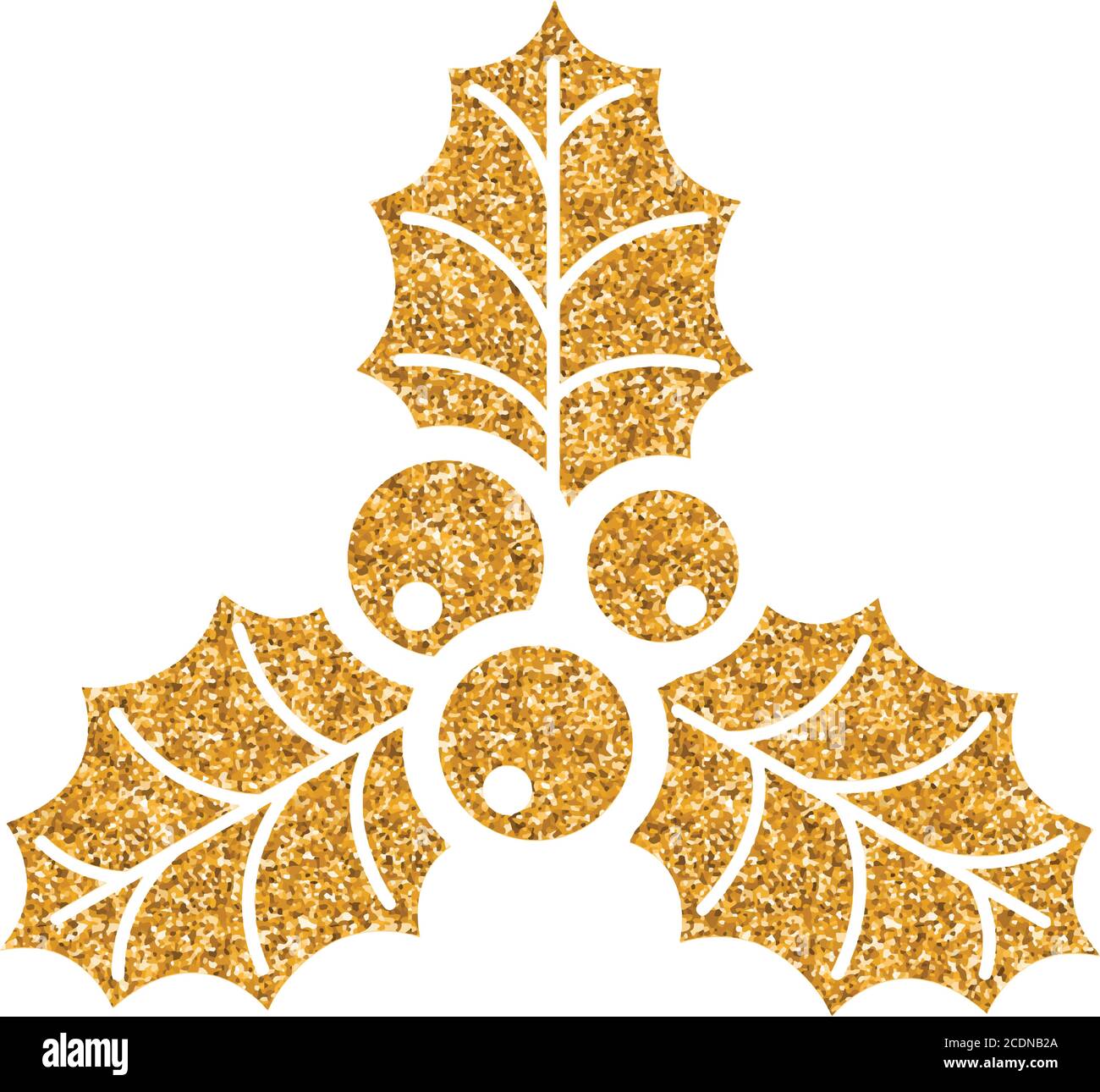 Holly leaves icon in gold glitter texture. Sparkle luxury style vector ...