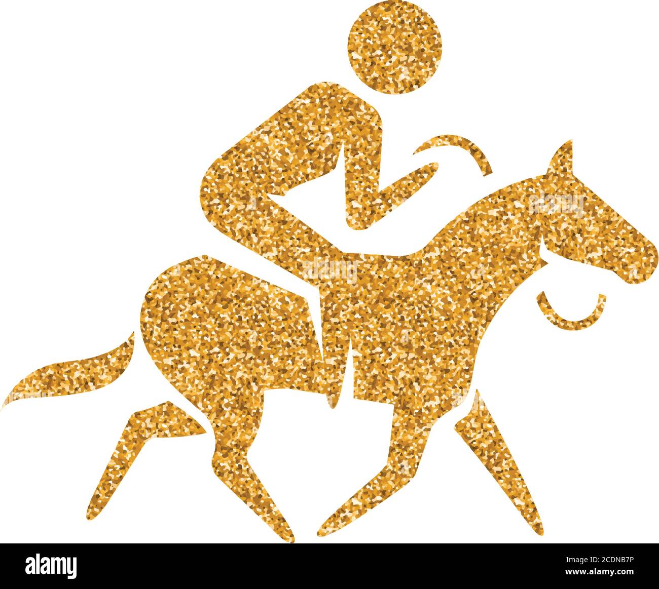 Horse riding icon in gold glitter texture. Sparkle luxury style vector