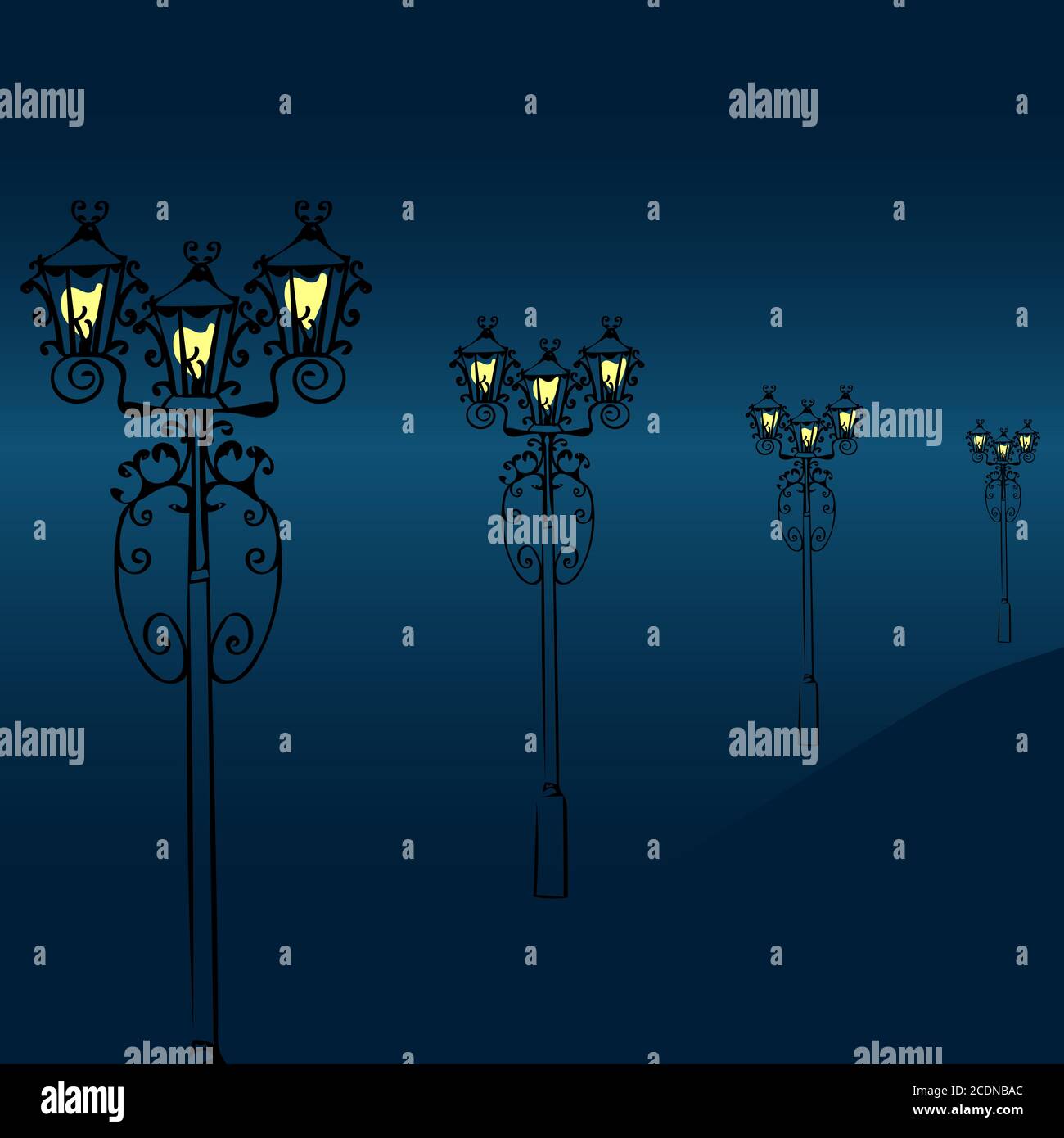 Night street with vintage lanterns Stock Photo - Alamy
