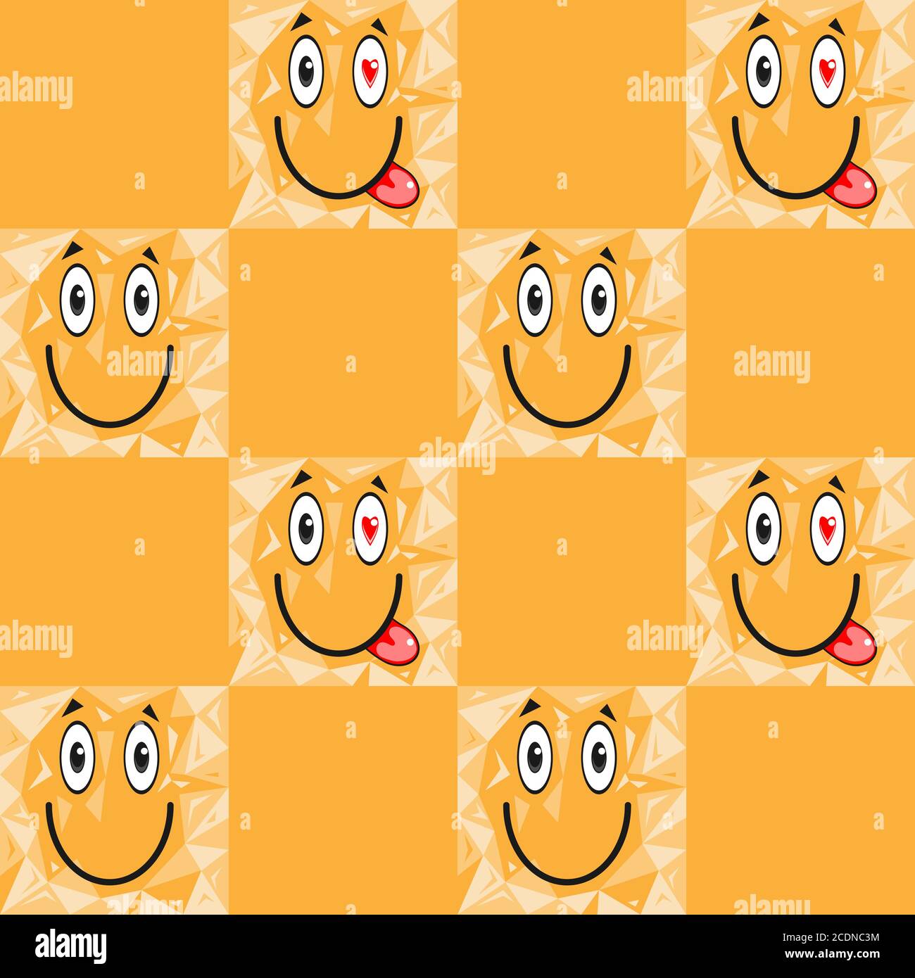 seamless pattern of cell emoticons on an orange background. Vector image Stock Vector
