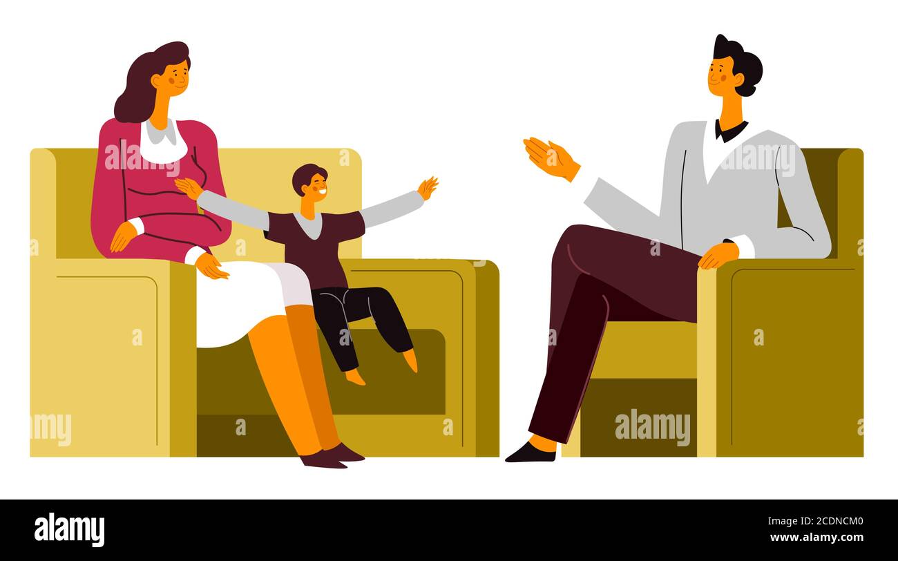 Family therapy consultation at psychologist, mental health solving problems Stock Vector